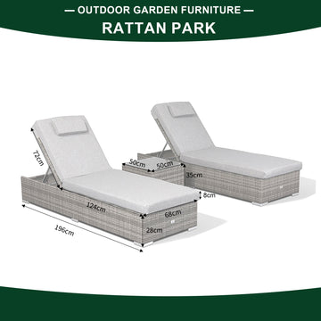 Cambridge Pair Sun Loungers with Side Table in Stone Grey Weave(#416)